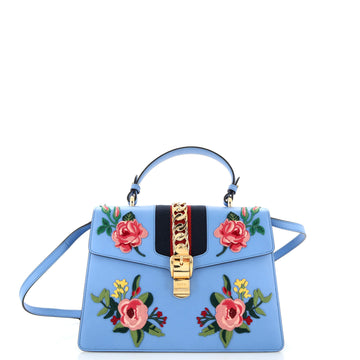 GUCCI Sylvie Top Handle Bag Embroidered Leather Medium
