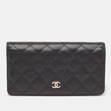 Black Quilted Caviar Leather L Yen Continental Wallet