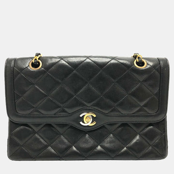 Black Leather Quilted Paris Flap Shoulder Bag