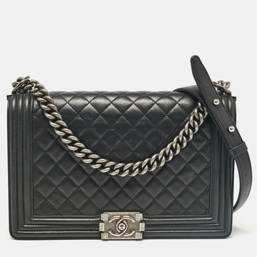 Black Quilted Leather New Medium Boy Bag