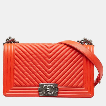 Red Leather Medium Boy Bag