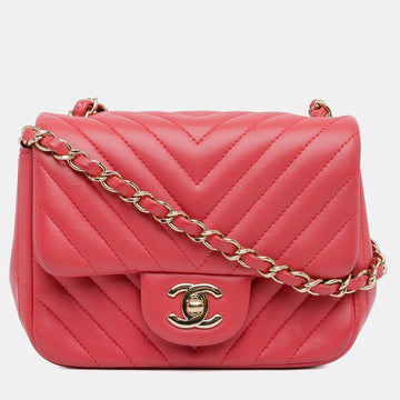 Mini Square Classic Chevron Lambskin Flap Bag