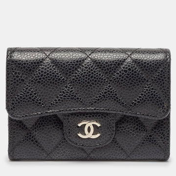 Black Caviar Leather CC Flap Card Case