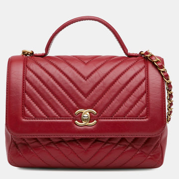 CC Chevron Calfskin Top Handle Flap