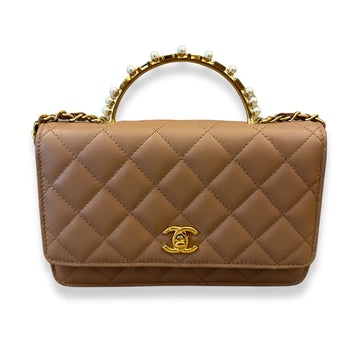 CHANEL BEIGE TOP HANDLE WITH PEARLS BAG