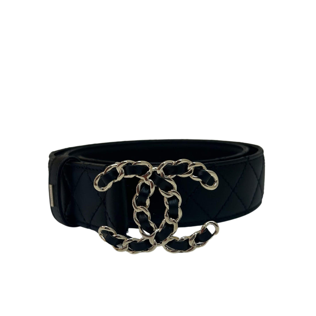 CHANEL BLACK LEATHER CC CHAIN BELT