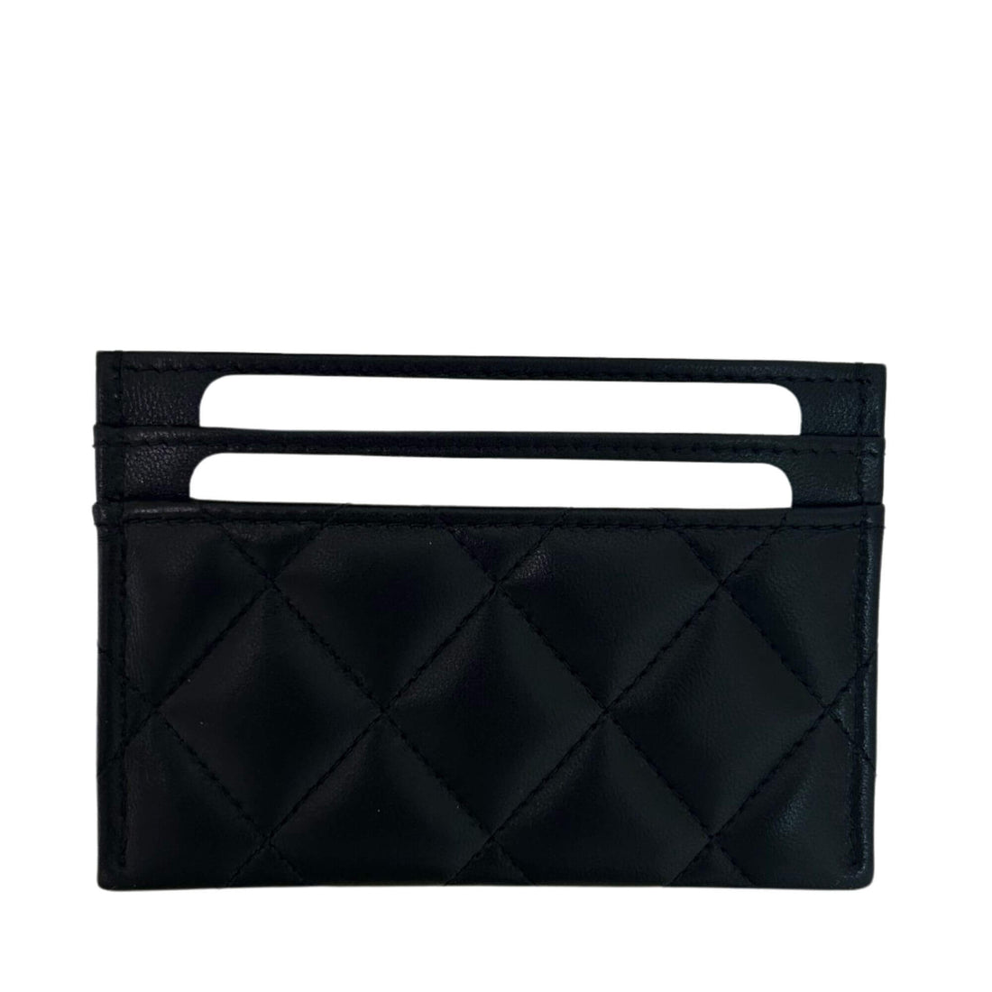 CHANEL BLACK LEATHER CLASSIC PEARLS CARDHOLDER