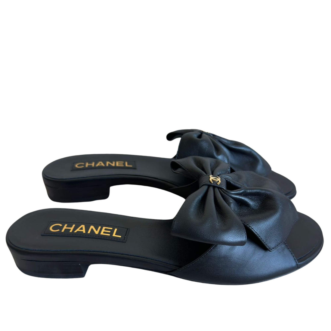 CHANEL BLACK LEATHER LACE SANDALS