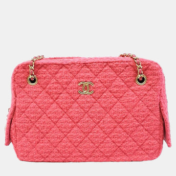 Pink Leather Tweed Camera Shoulder Bag