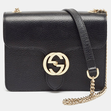 Black Leather Small Dollar Interlocking G Shoulder Bag