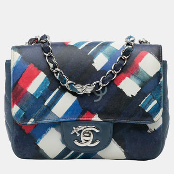Blue Lambskin Leather Mini Square Classic Printed Airlines Flap Bag