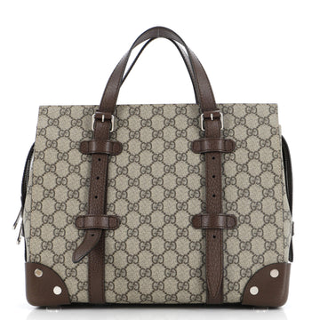 GUCCI Buckle Travel Tote GG Coated Canvas with Leather Medium