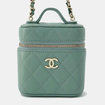 Green Caviar Leather Small Top Handle Vanity Case Bag
