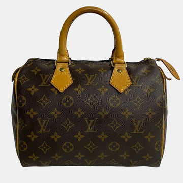 Brown Canvas Speedy 25 Satchel Bag