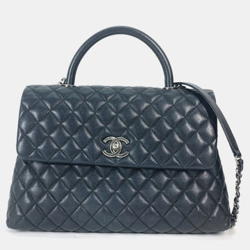 Black Leather Medium Coco Handle Top Handle Bag