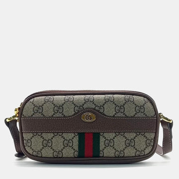 Beige/Brown Canvas Ophidia Mini Crossbody Bag