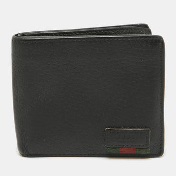 Black Leather Web Bifold Wallet