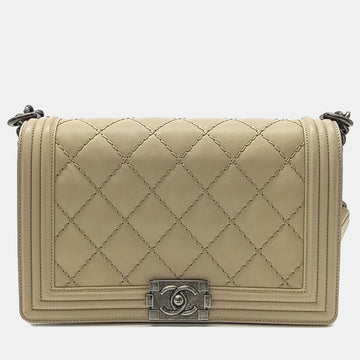 Beige Leather Medium Stitch Boy Bag