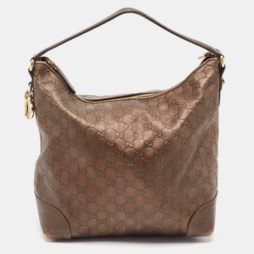 Dark Brown Guccissima Leather Heart Bit Charm Hobo