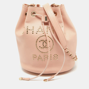 Peach Leather Logo Studs Deauville Drawstring Bucket Bag