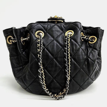 Black Leather Bucket Tote Bag