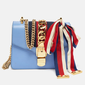 Blue Leather Small Sylvie Chain Shoulder Bag