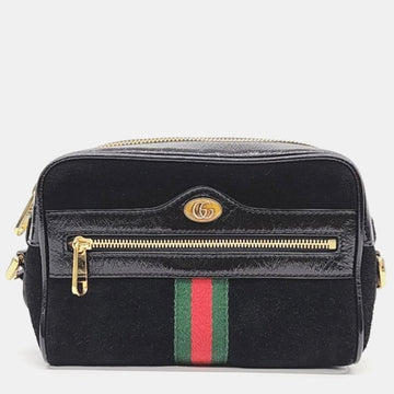Suede Patent Web Mini Ophidia Shoulder Bag Black