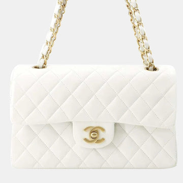 White Lambskin Leather Small Classic Double Flap Bag