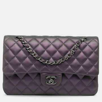Purple Medium Classic Iridescent Lambskin Double Flap