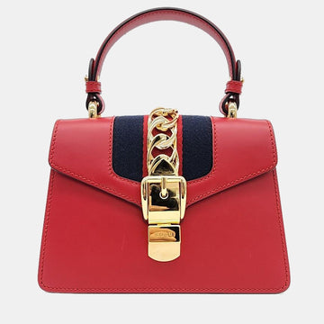 Red Leather Mini Sylvie Top Handle Bag