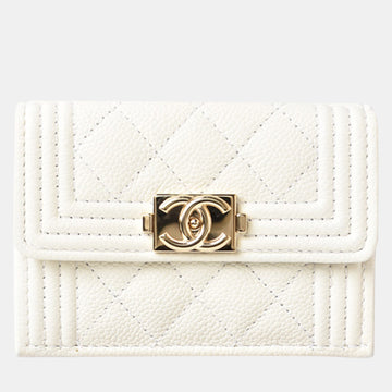 White Caviar Leather Boy Mini Wallet