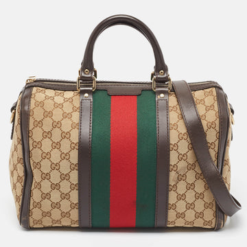 Beige/Brown GG Canvas and Leather Medium Vintage Web Boston Bag