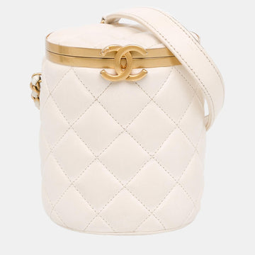 White Small Quilted Lambskin Crown Box Bag