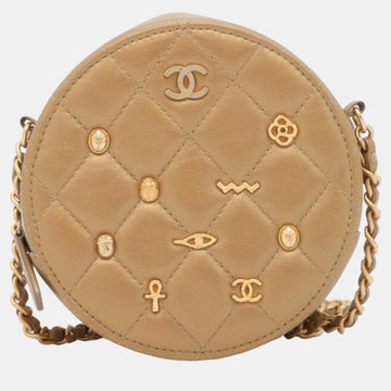 Gold Leather Paris-New York Egyptian Amulet Round Shoulder Bag