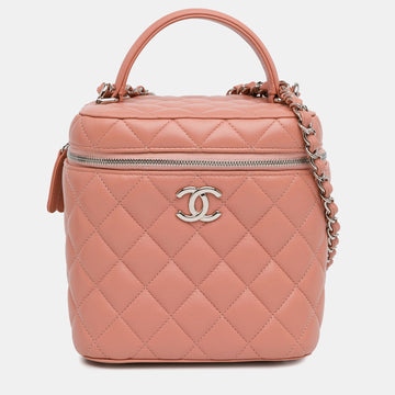 Lambskin Top Handle Vanity Case with Chain