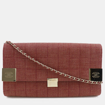 Red Canvas Chocolate Bar Flap Shoulder Bag