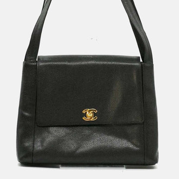 Black Gold Caviar Skin Leather Coco Mark Bag