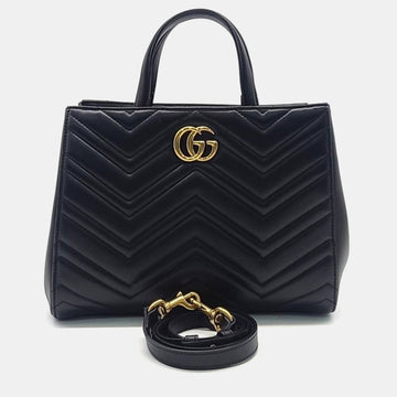 Black Leather GG Marmont Matelasse Tote Bag