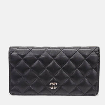 Black Lambskin Long Wallet