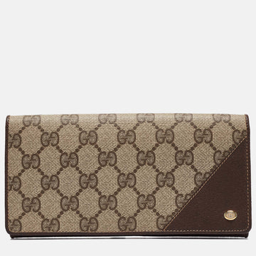Brown/Beige GG Supreme Canvas and Leather Bifold Continental Wallet
