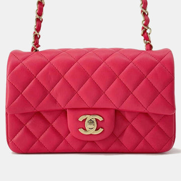 Pink Leather Classic rectangular Flap Shoulder Bag