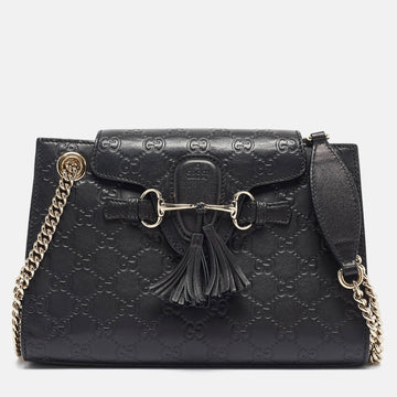 Black Guccissima Leather Small Emily Chain Shoulder Bag