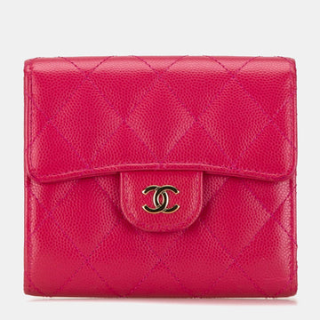 Pink Caviar Leather Compact Flap Wallet