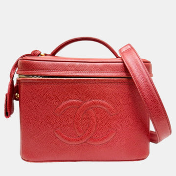 Red Coco Mark Vanity Caviar Skin Shoulder Bag