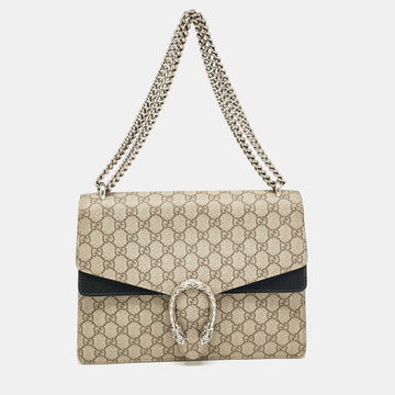 Beige/Black GG Supreme Canvas and Suede Medium Dionysus Shoulder Bag