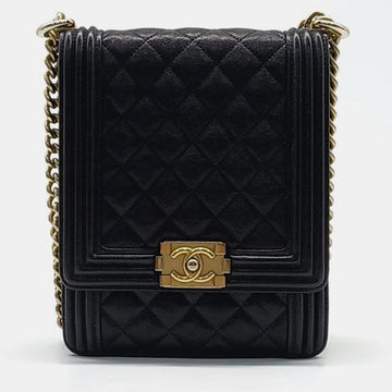 Black Caviar Leather Chic Pearls Flap Bag