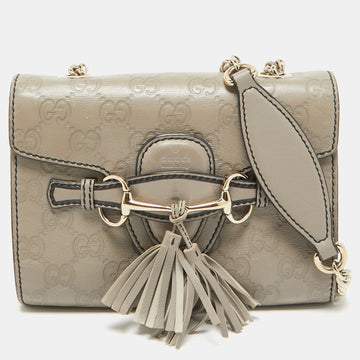 Grey Microguccissima Leather Mini Emily Chain Crossbody Bag