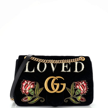 GUCCI GG Marmont Flap Bag Embroidered Matelasse Velvet Medium