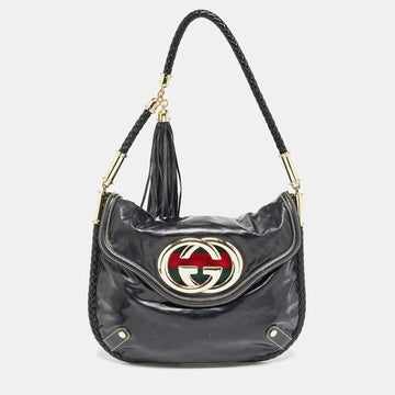 Black Coated Canvas and Leather Britt Tassel Hobo