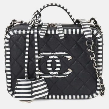 Black White Caviar Skin CC Filigree Vanity Bag